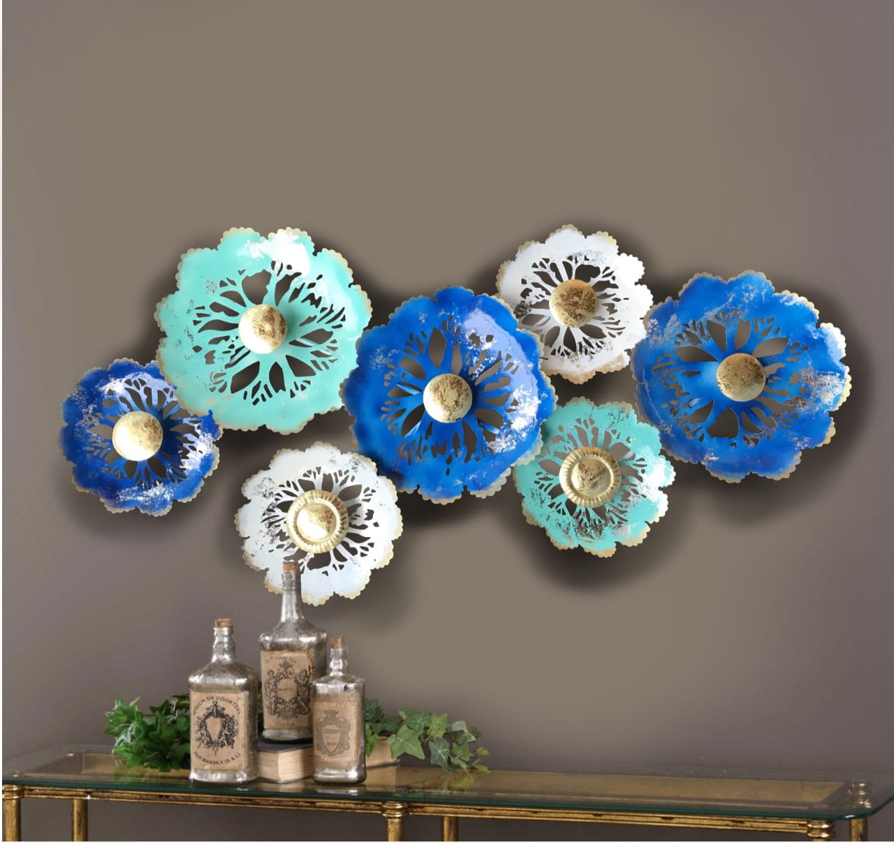 Aaria Green Blue White Rings Wall Décor Crafted From Metal With LED Tamrapatra
