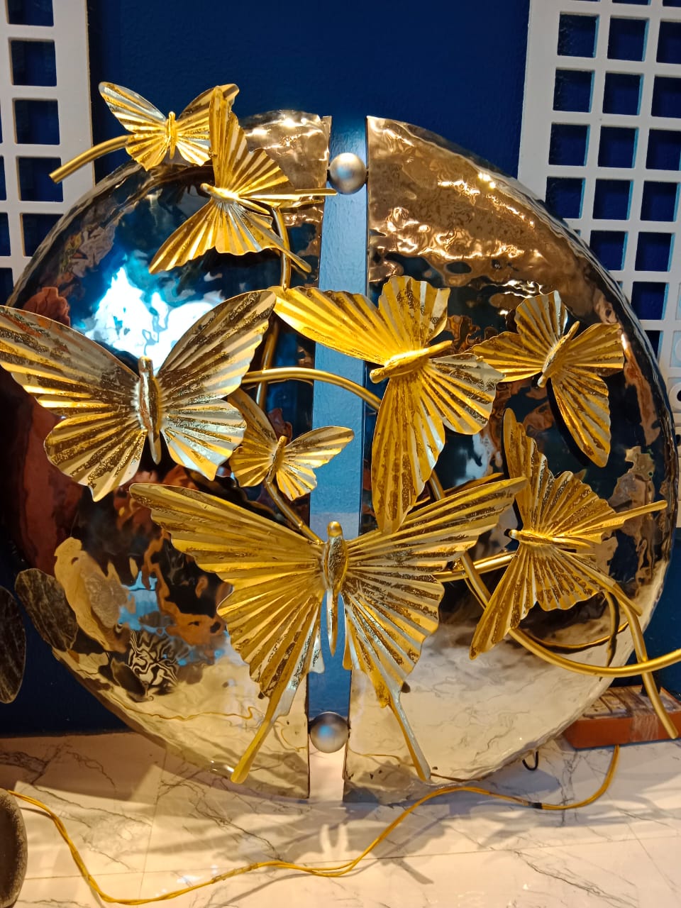 Butterfly Scenery Wall Metal Art With LED Handcrafted Collectible From Tamrapatra