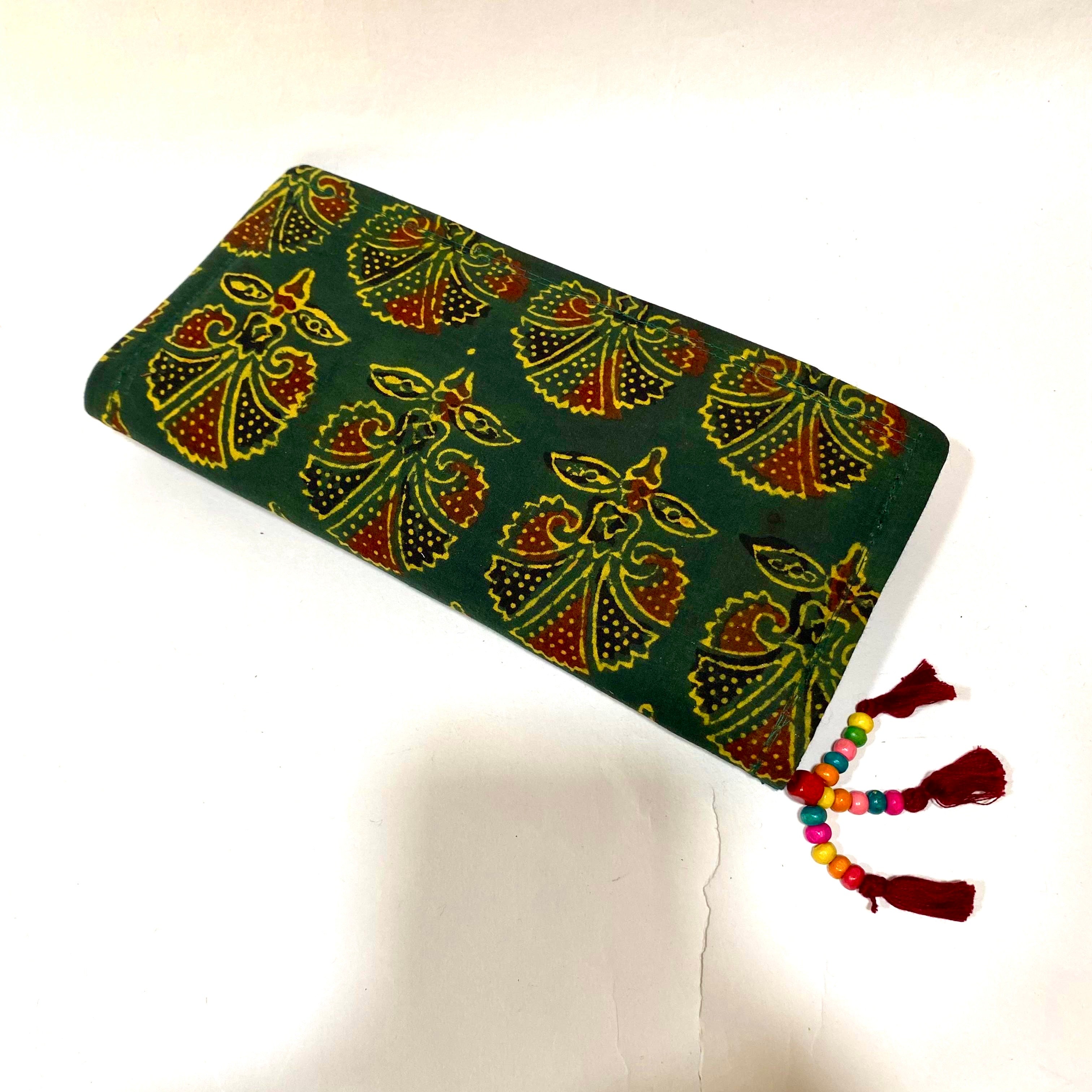 Cotton Embroidery Block Print Purse With Mirrors Styled With Beads By Tamrapatra