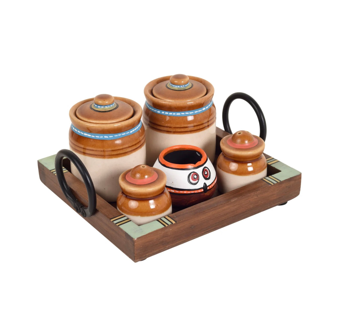 Salt Pepper With Toothpick Stand On Wooden Tray All In One By Tamrapatra