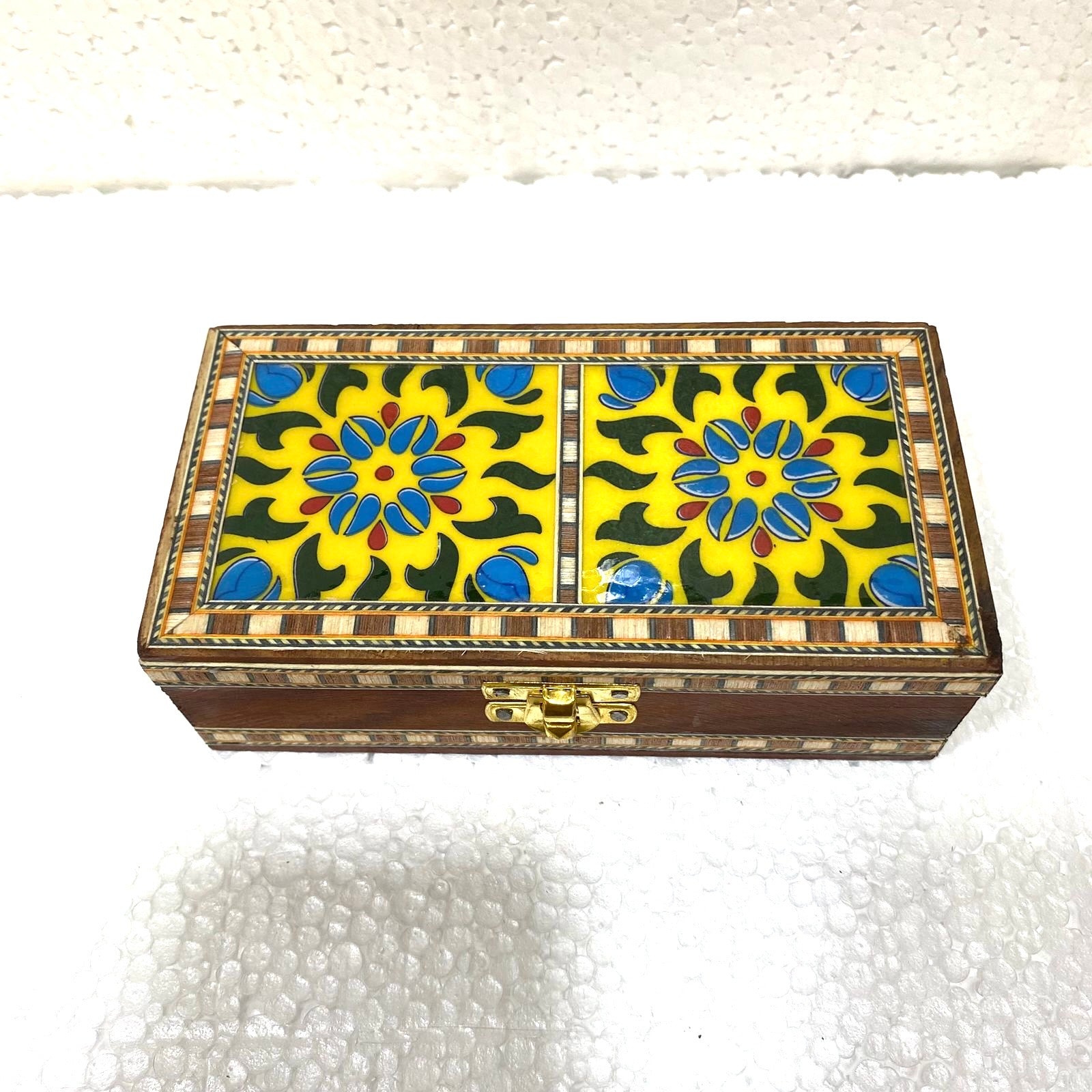 Two Tile Storage Box Wooden Blue pottery in Various Shades By Tamrapatra