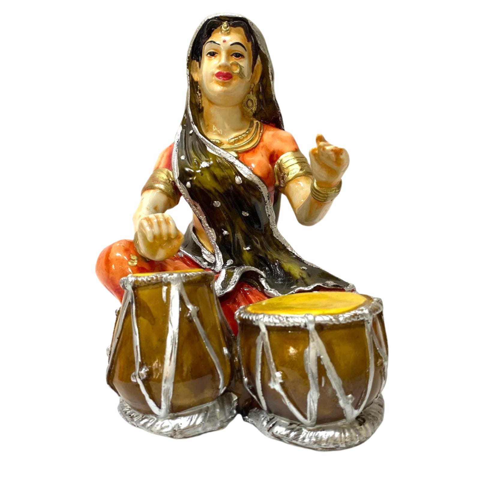 Lady Villager Playing Dholak Traditional Beautiful Art Collectible By Tamrapatra