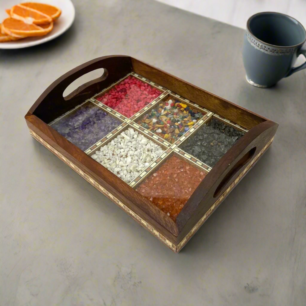 Handcrafted Beautiful Multicolor Gemstone Tray Dinning Use From Tamrapatra