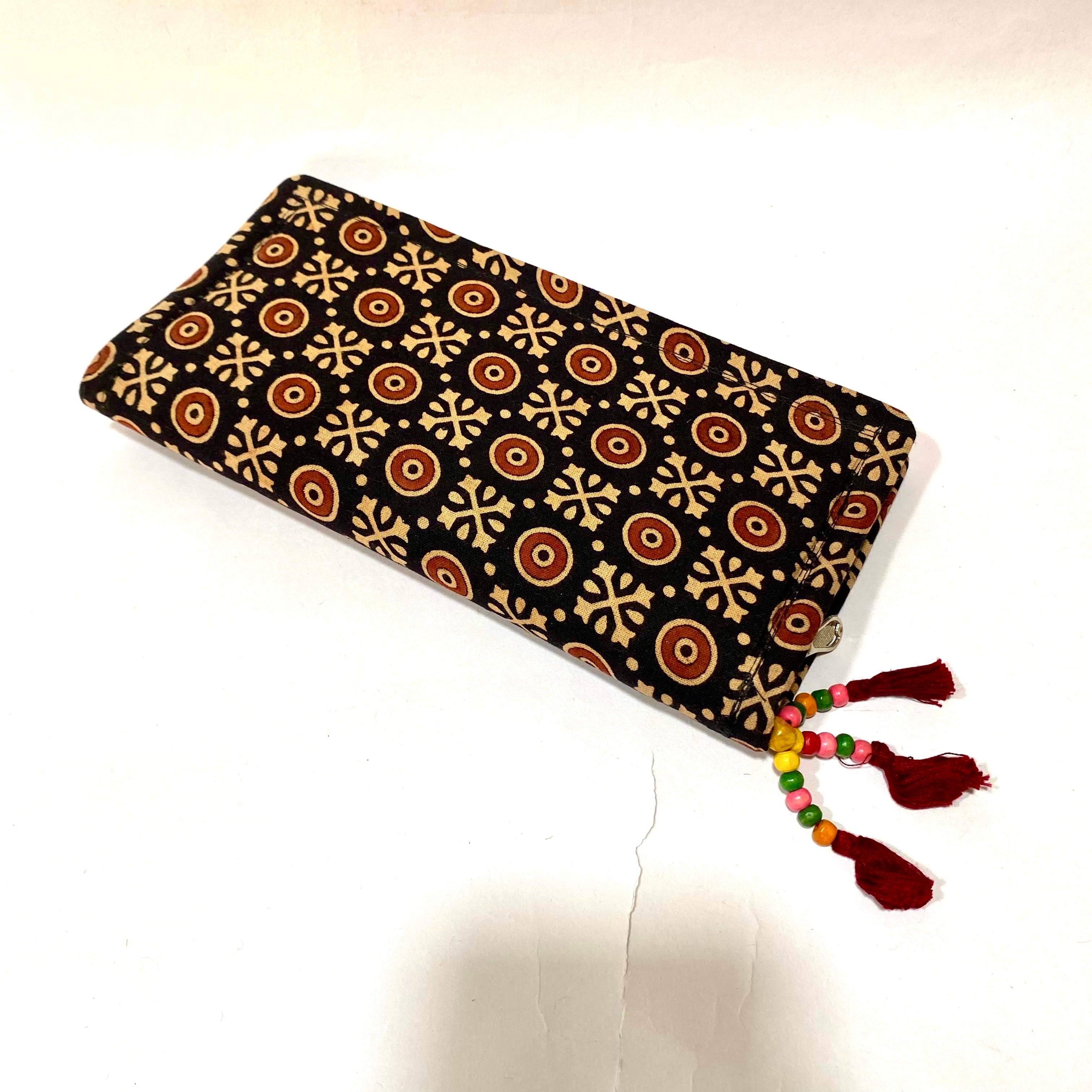 Cotton Embroidery Block Print Purse With Mirrors Styled With Beads By Tamrapatra