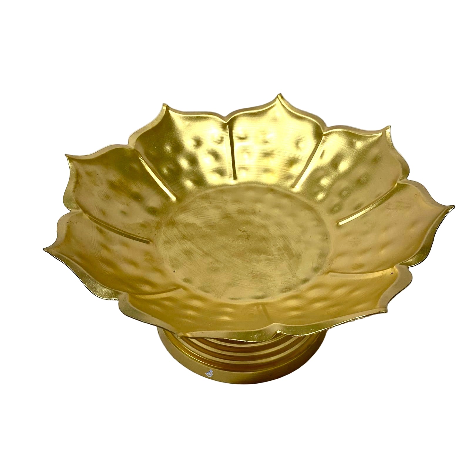 Gold lotus-shaped dish on a white background