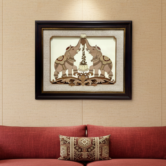 Two Elephants 3D Wood Art In Best Quality Wooden Frames Only At Tamrapatra