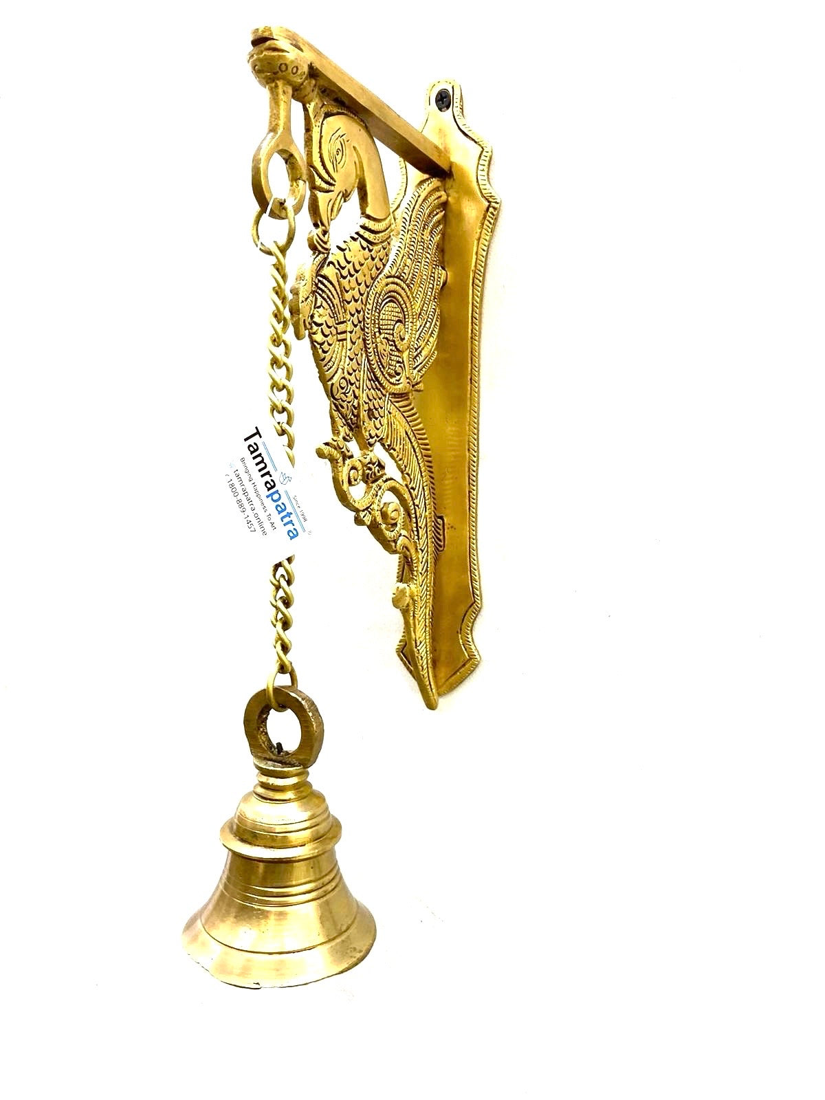 Brass Bell For Wall Hanging Door & Temple With Peacock & Ship's Helm By Tamrapatra - Tamrapatra