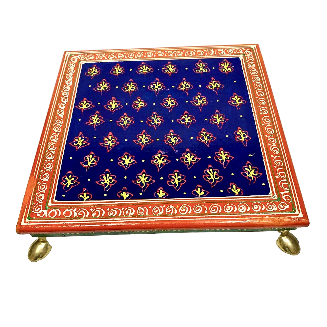 Handcrafted Wooden Chowki Bajoth With Metal Legs XL Size From Tamrapatra