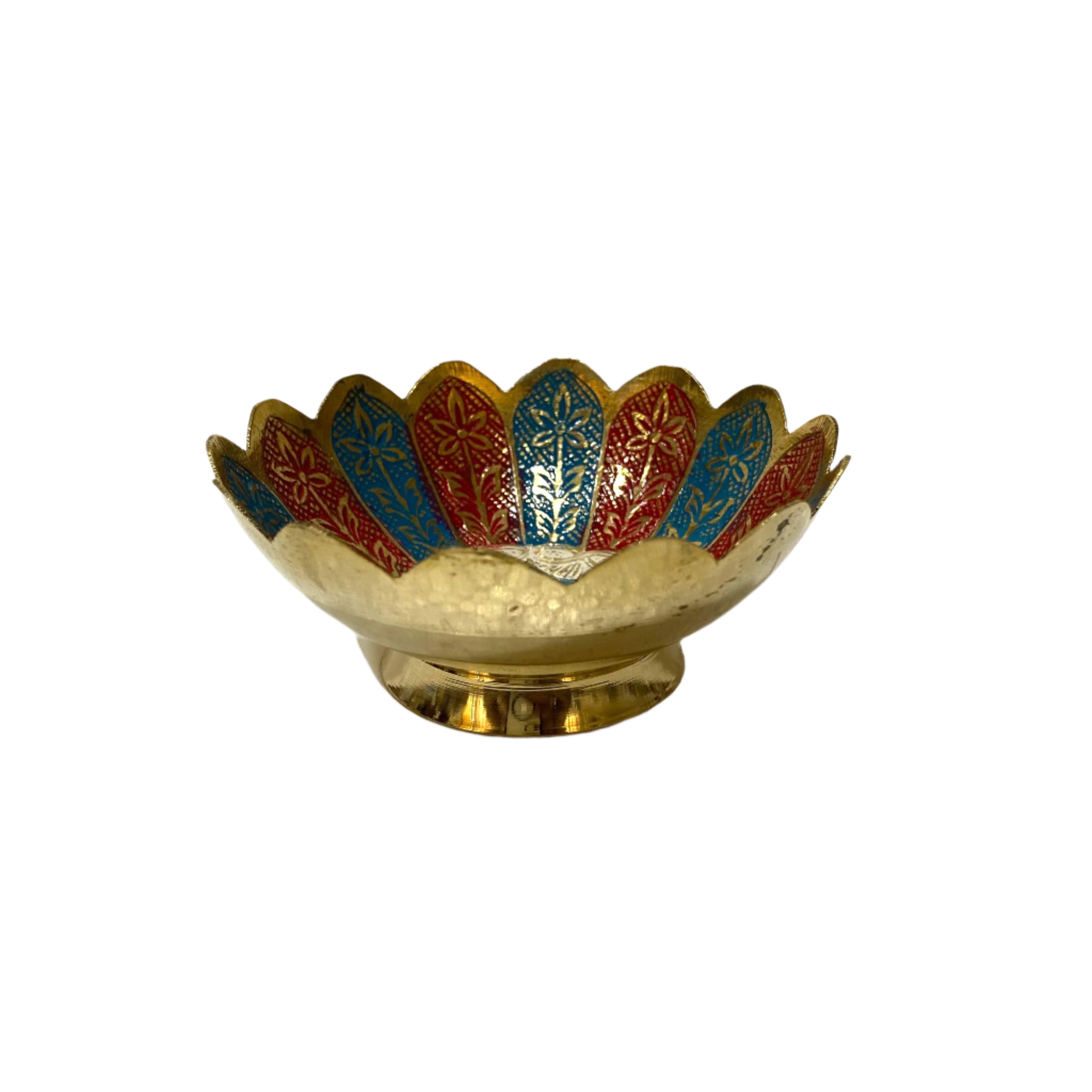 Decorative bowl with colorful patterns on a white surface