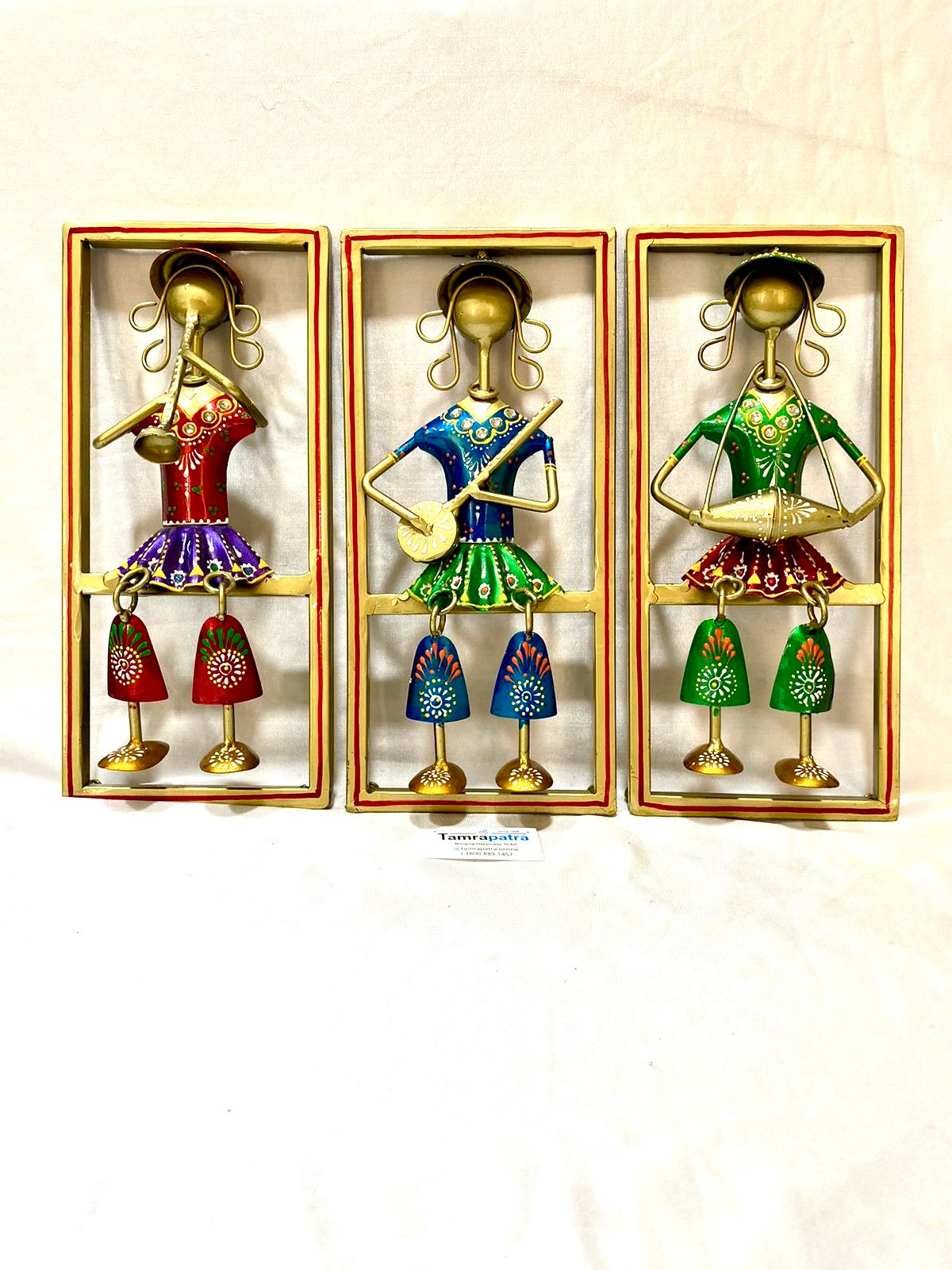 Sweet Little Girls Playing Musical Instrument Sitting Metal Décor Hanging Tamrapatra