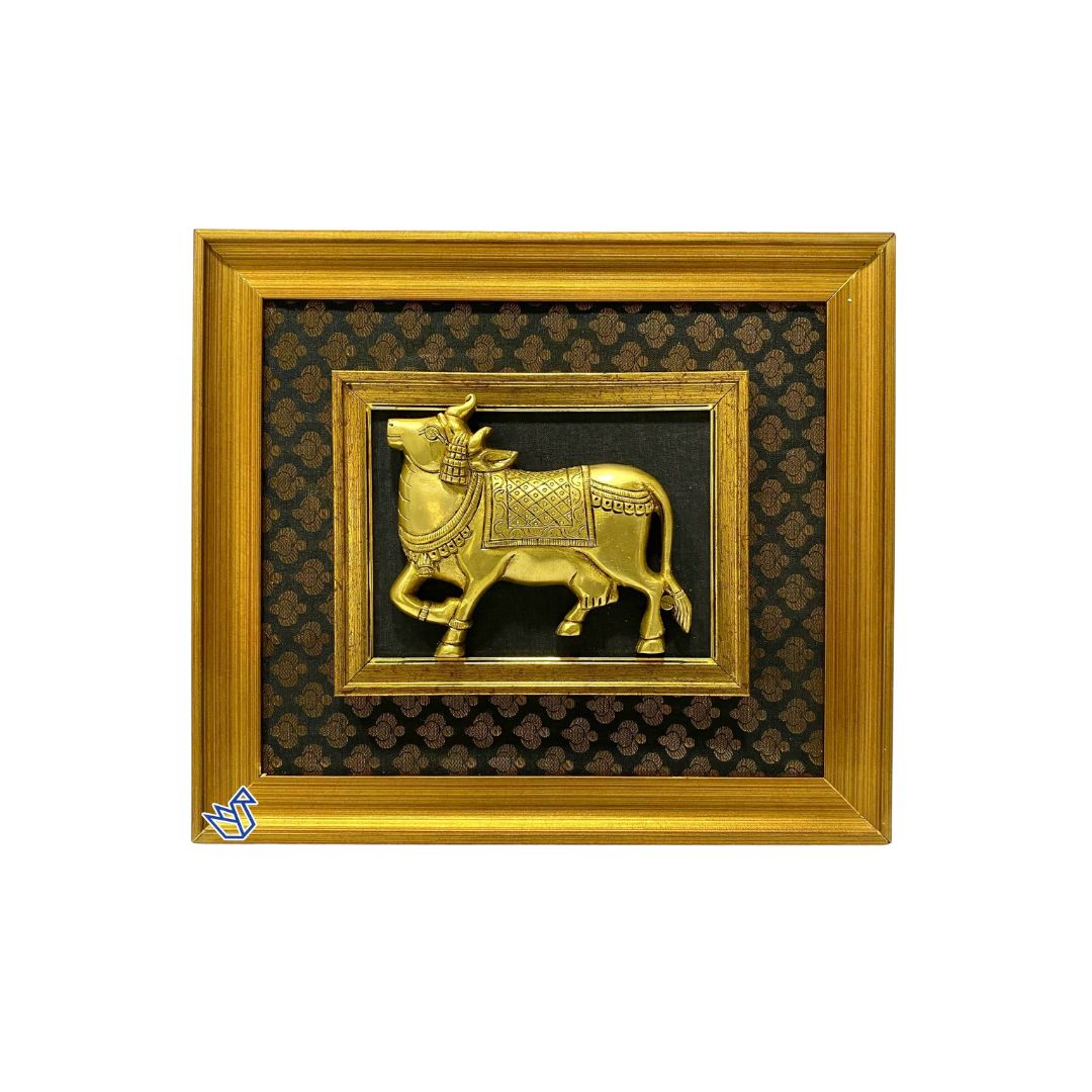 Brass Cow Frame With Vibrant Shade Indian Handicrafts Collection By Tamrapatra