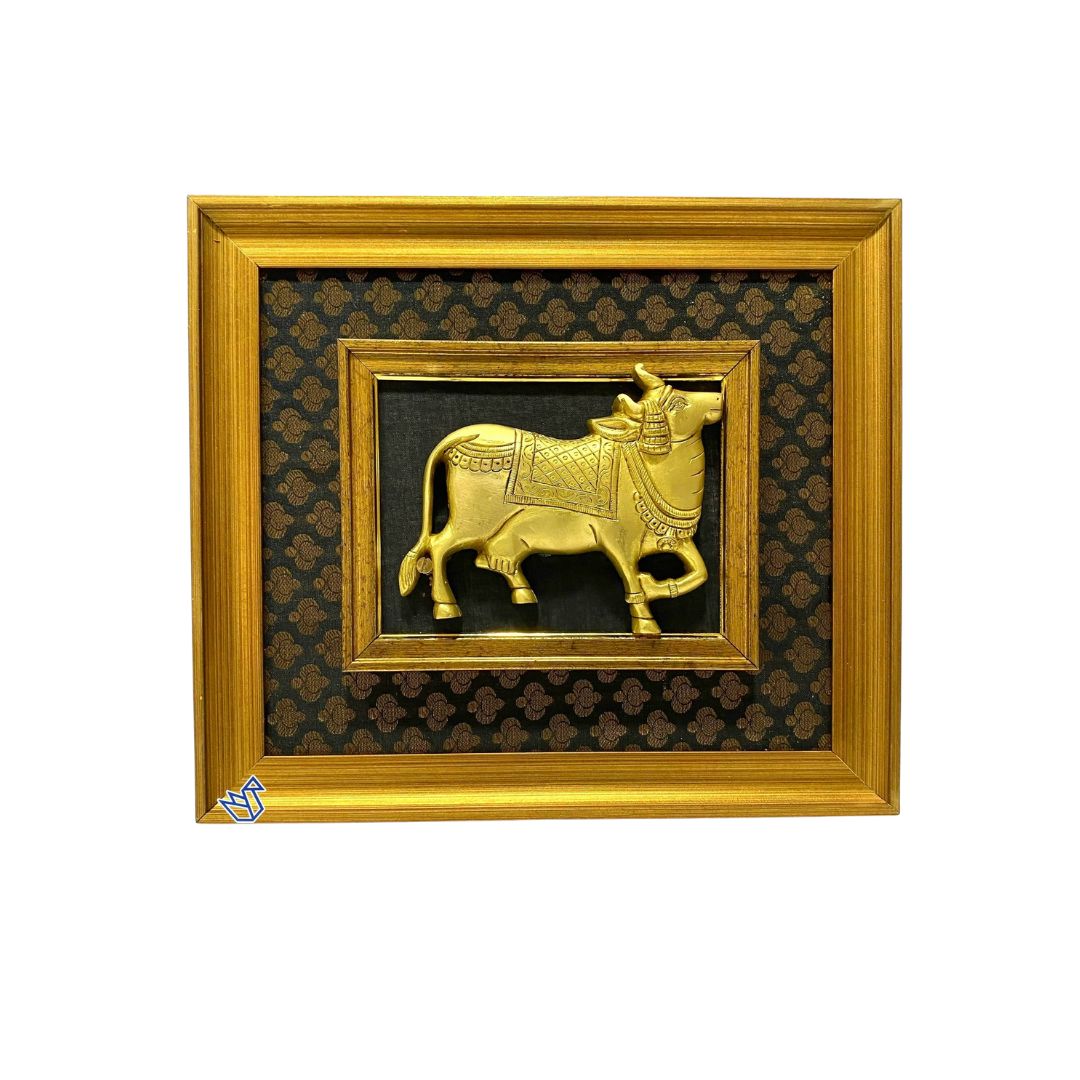 Brass Cow Frame With Vibrant Shade Indian Handicrafts Collection By Tamrapatra