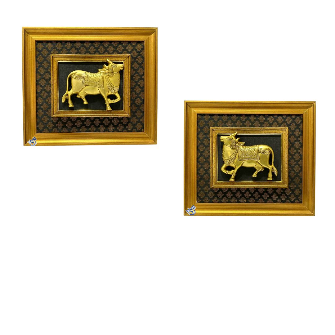 Brass Cow Frame With Vibrant Shade Indian Handicrafts Collection By Tamrapatra