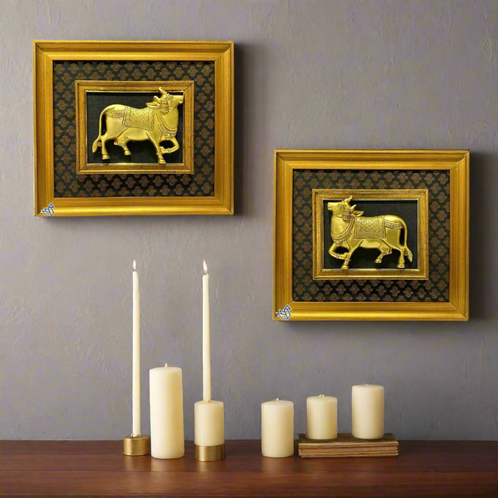 Brass Cow Frame With Vibrant Shade Indian Handicrafts Collection By Tamrapatra