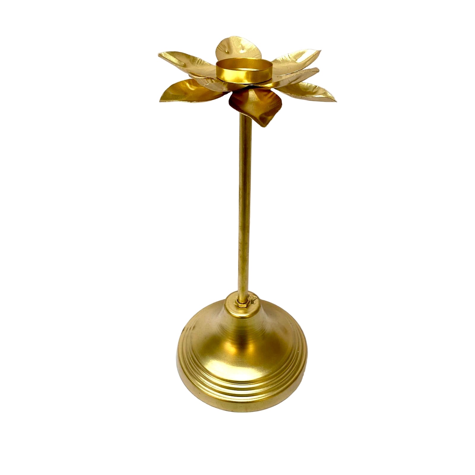 Gold decorative lamp with a unique design on a white background
