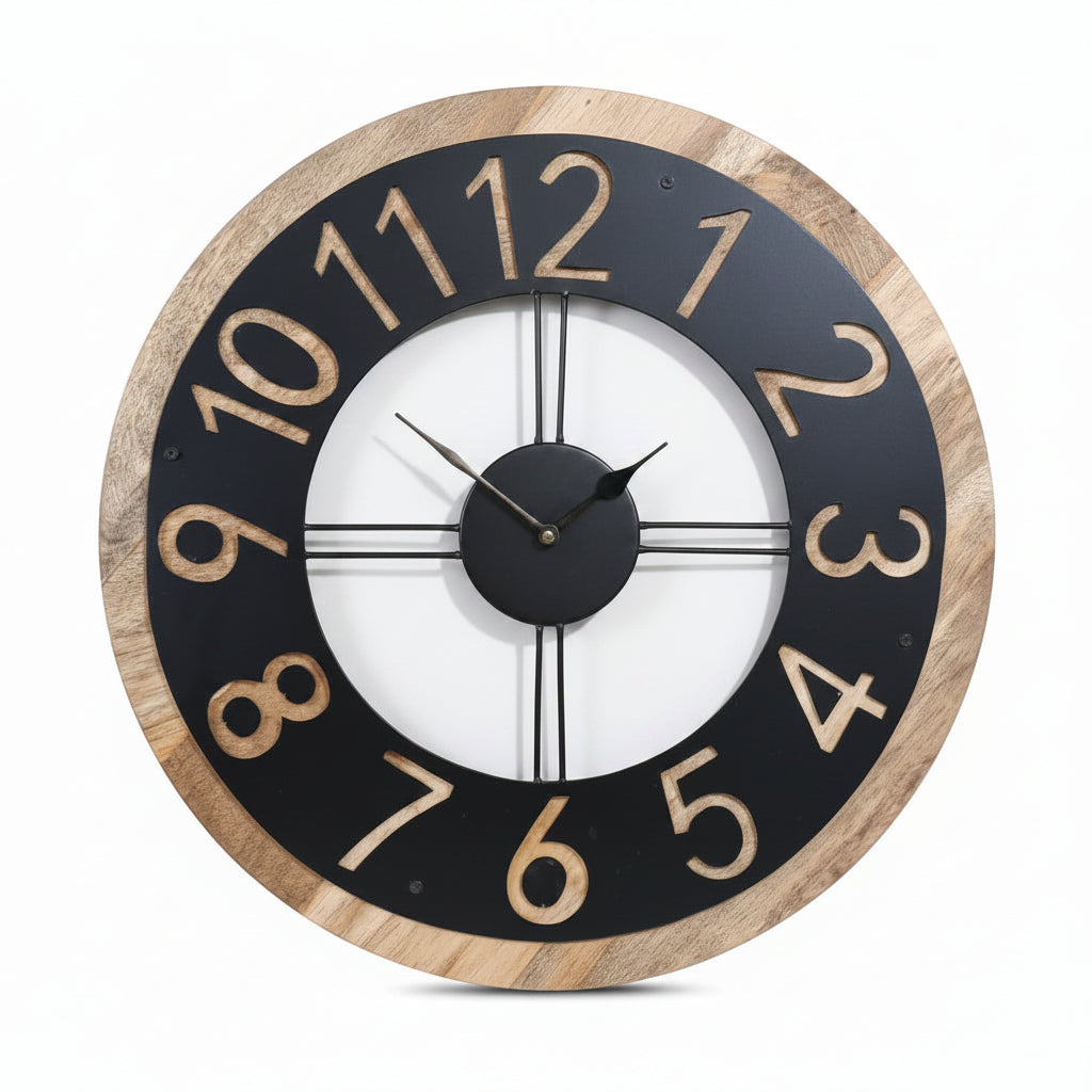 Modern Clock Metal In Classic Black & Gold Designer Wall Décor Tamrapatra - Tamrapatra