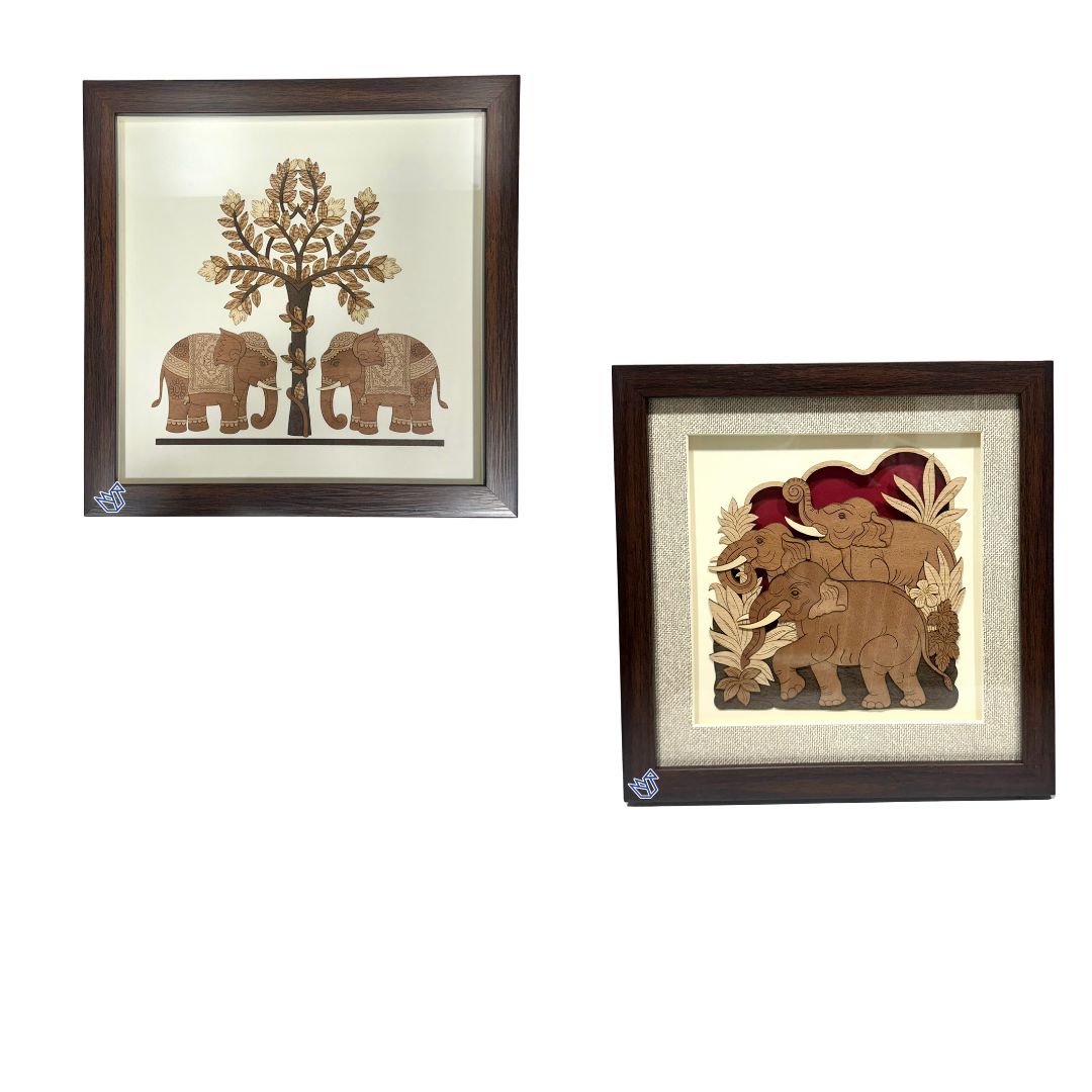 Unique Creation Of Elephant On Wood Unusual Expertise Crafts Frames By Tamrapatra