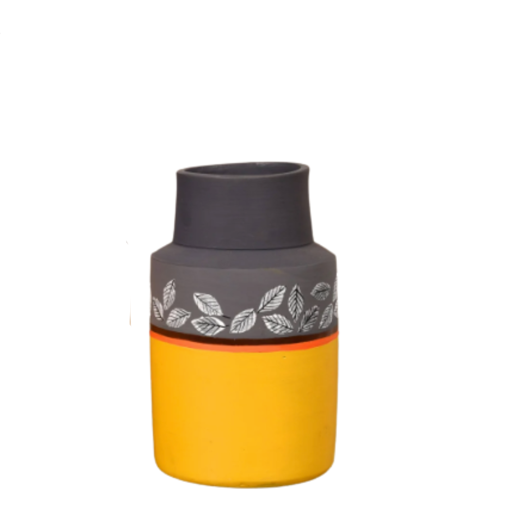 Bottle Shaped Floral Pots Hand Painted Indian Art Collection By Tamrapatra