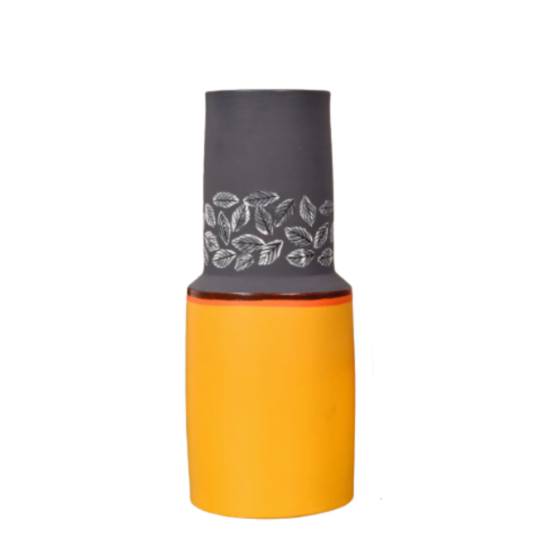 Bottle Shaped Floral Pots Hand Painted Indian Art Collection By Tamrapatra