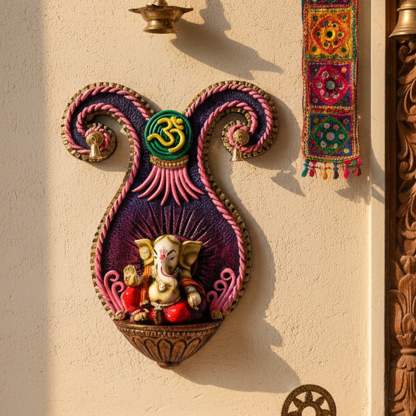 Ganesh Wall Hanging Handcrafted Floral Designs With Mini Bells From Tamrapatra - Tamrapatra