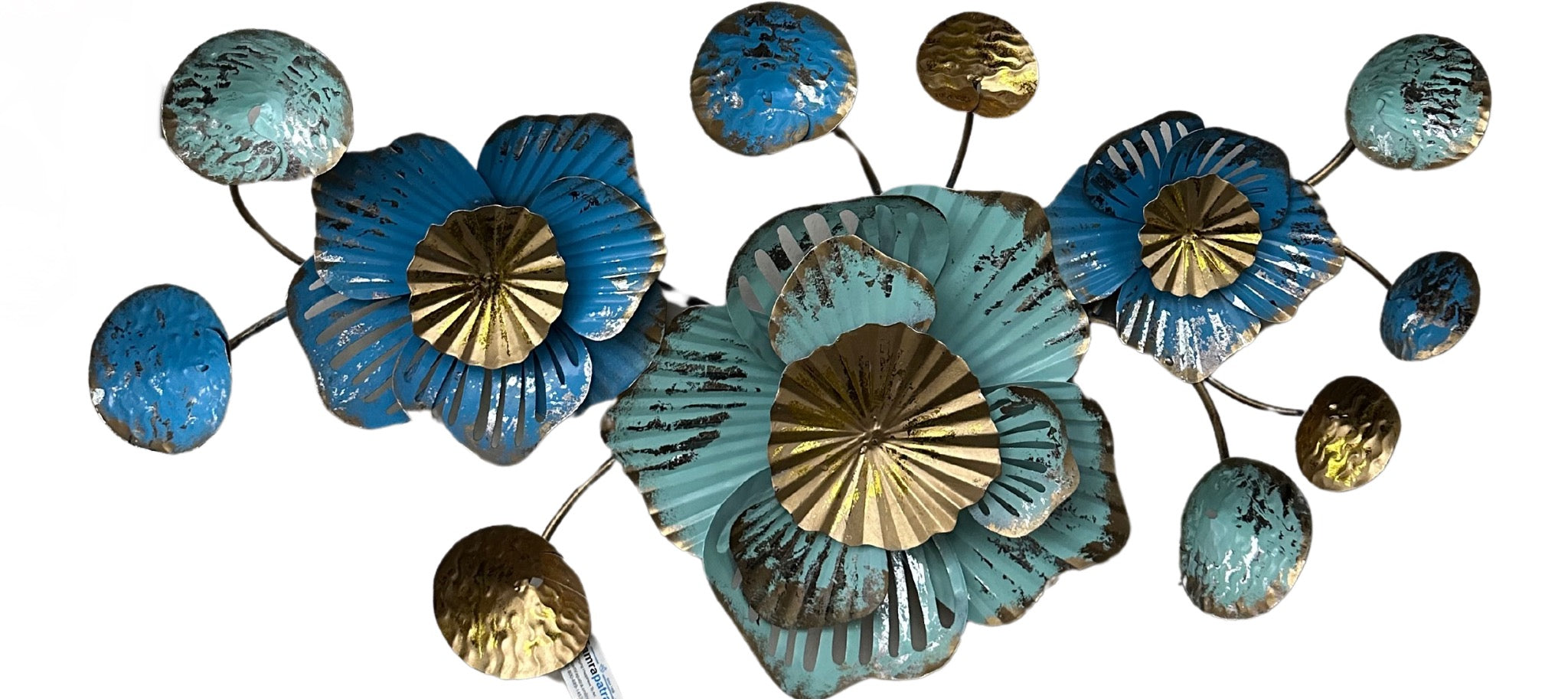 Contemporary Wall Décor Blue Gold & Green Elements Metal Art From Tamrapatra