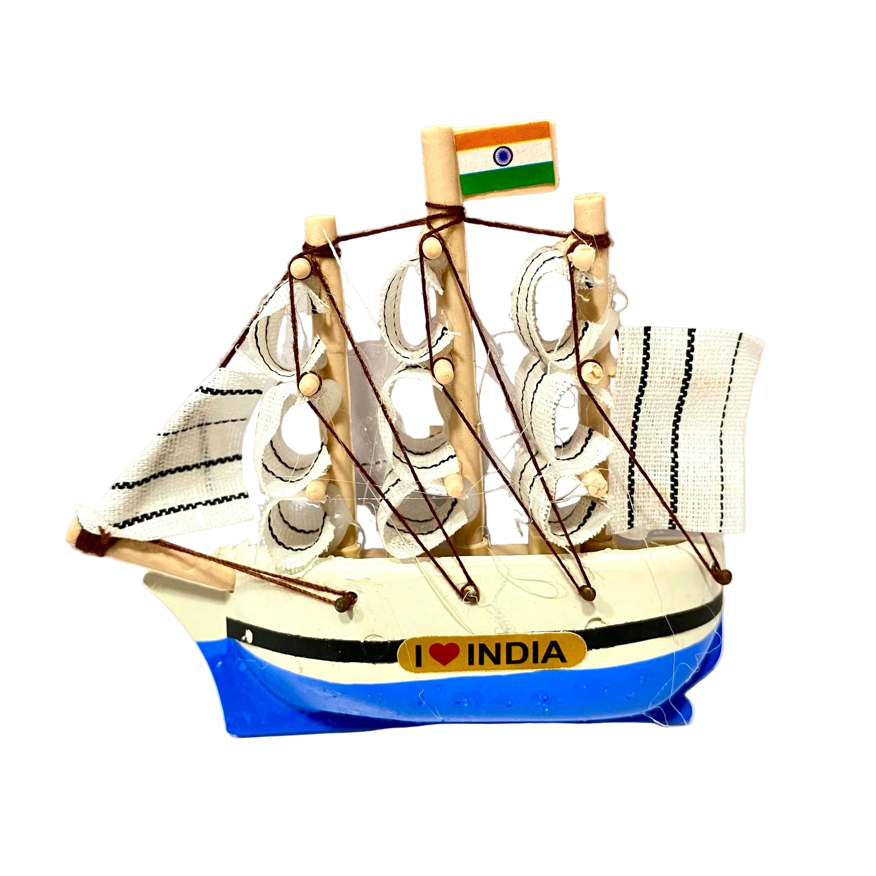 Model ship with 'I ❤️ India' on a white background