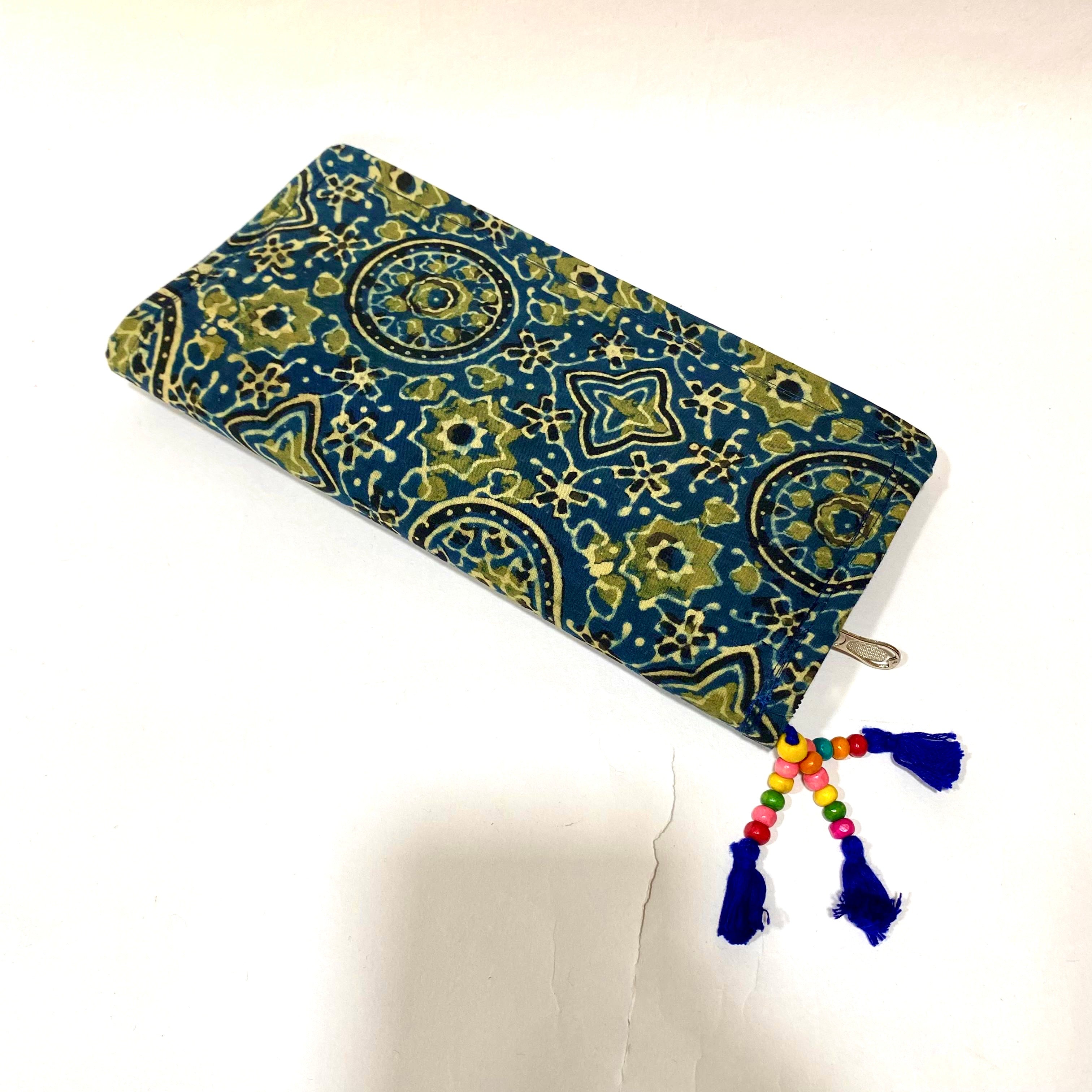 Cotton Embroidery Block Print Purse With Mirrors Styled With Beads By Tamrapatra