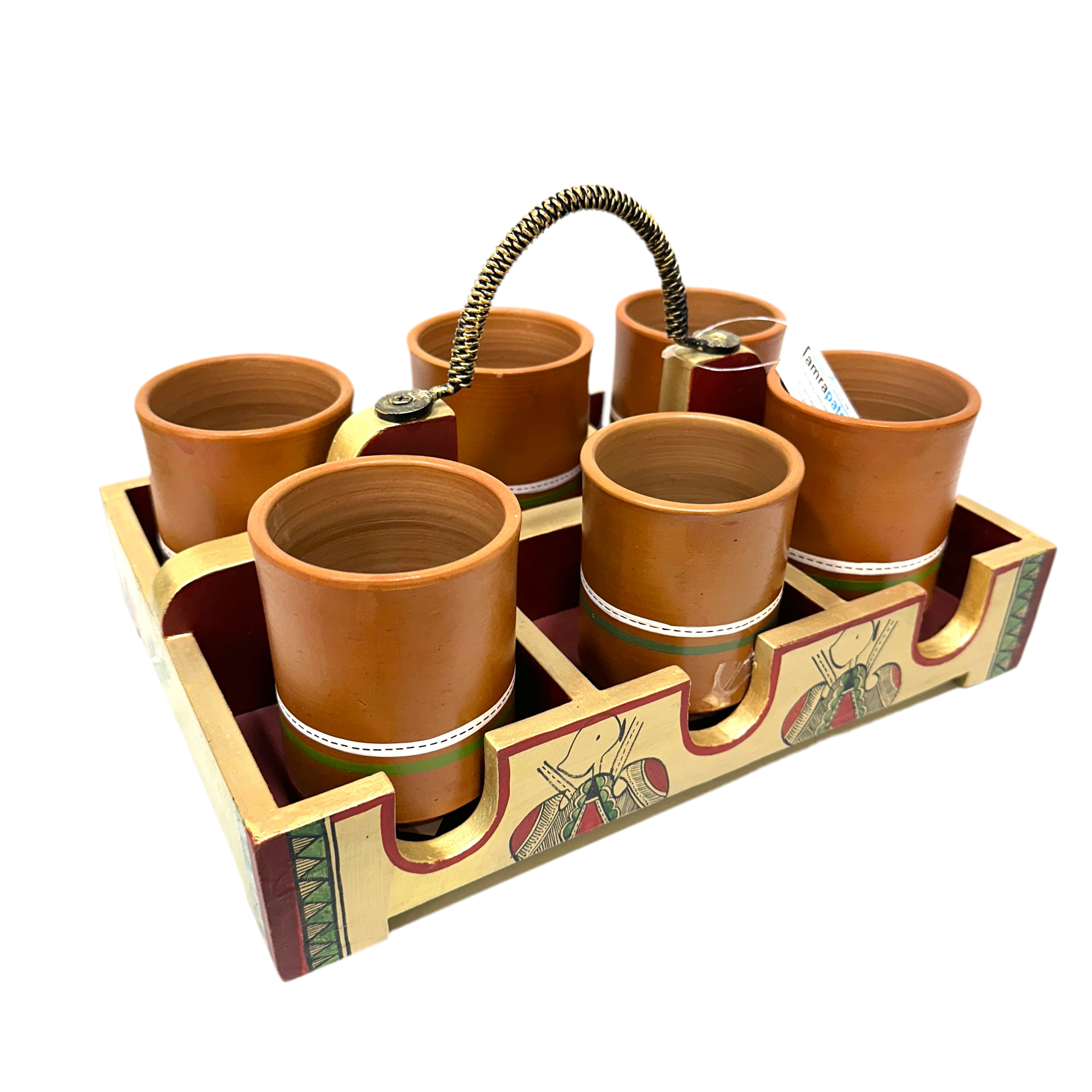 Cup Glass Holder Tray With Partition Hand Painted Utility Kitchen Decor Tamrapatra