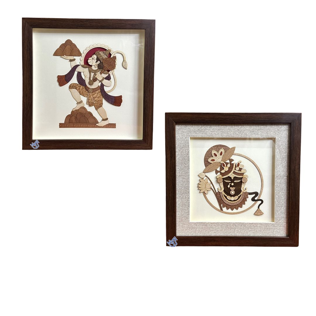 Premium God Shrinathji & Hanumanji In 3D Wooden Art Frame By Tamrapatra