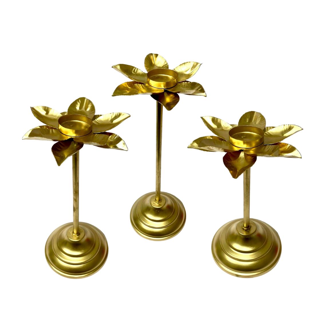 Gold Brilliant Tea Light Stand In Set Of 3 Various Models Exclusive By Tamrapatra