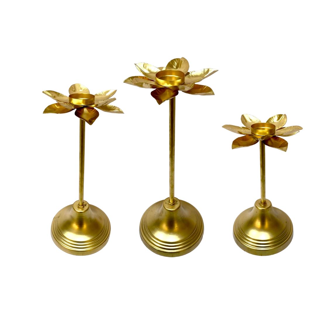 Gold Brilliant Tea Light Stand In Set Of 3 Various Models Exclusive By Tamrapatra