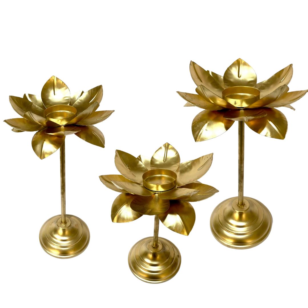 Gold Brilliant Tea Light Stand In Set Of 3 Various Models Exclusive By Tamrapatra