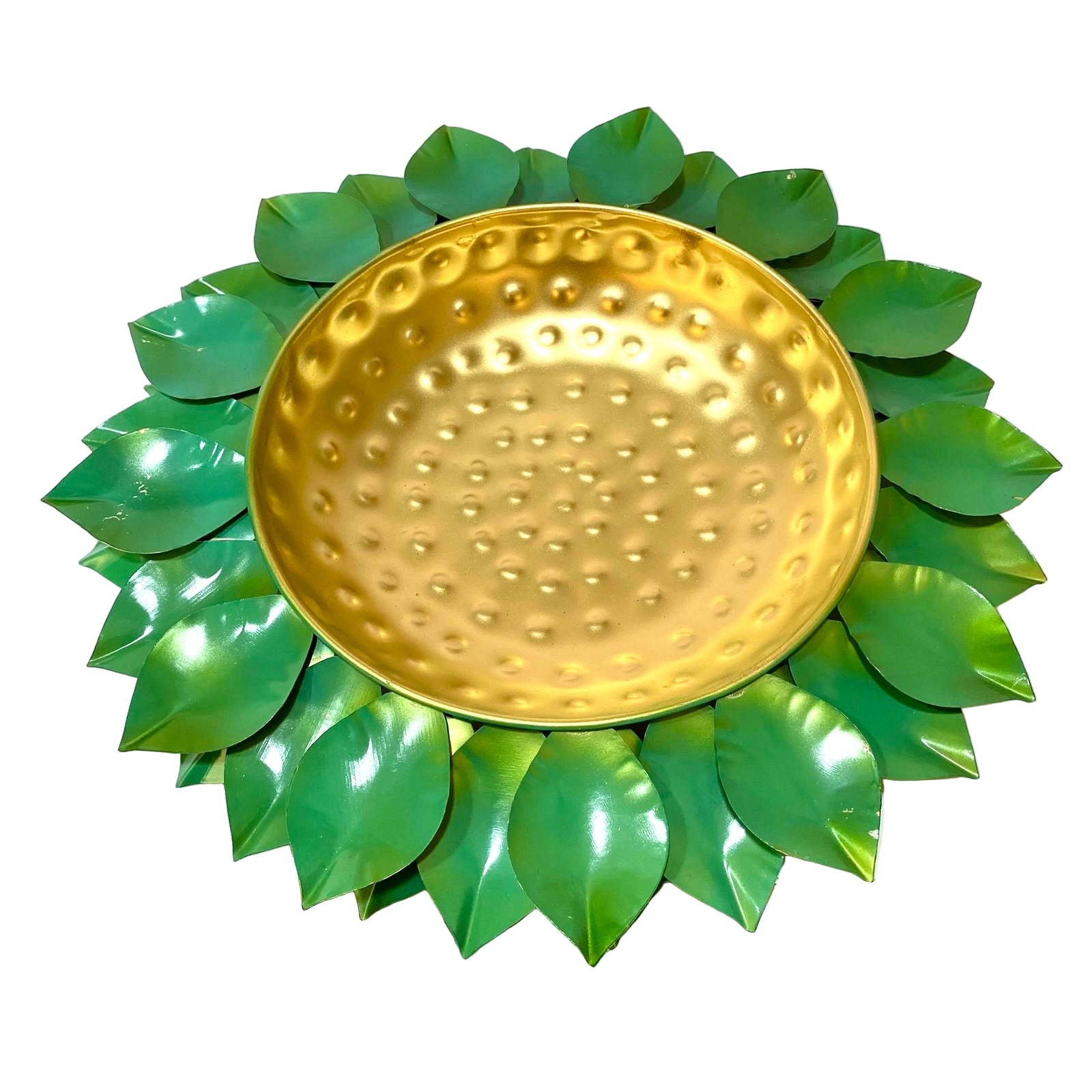 Cyan Blue Green With Golden Touch Unique Shaded Lotus Urli Metal By Tamrapatra