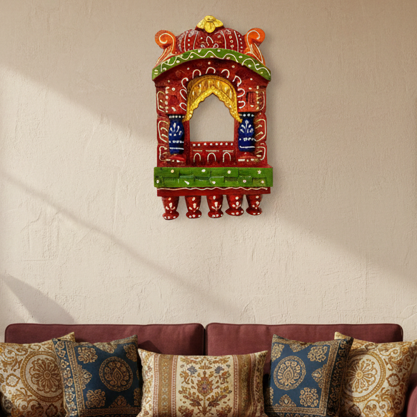 Wooden Jharokha Wall Art Traditional Indian Design Handmade From Tamrapatra