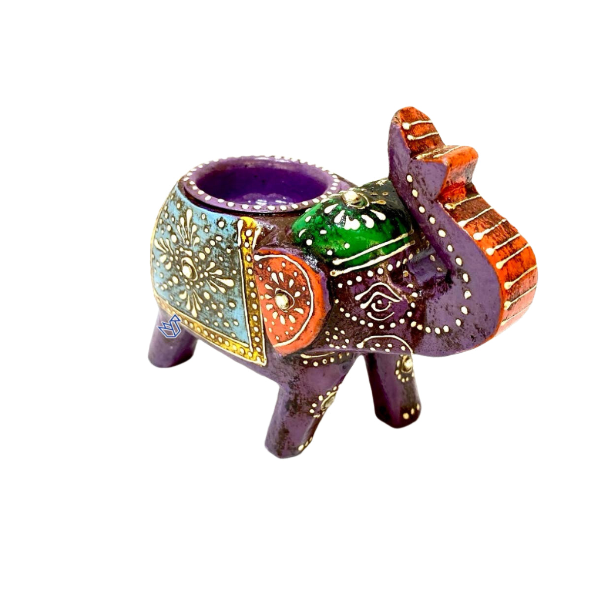 Elephant Tea Light Holder Hand Painted & Carved Wood Collection By Tamrapatra - Tamrapatra