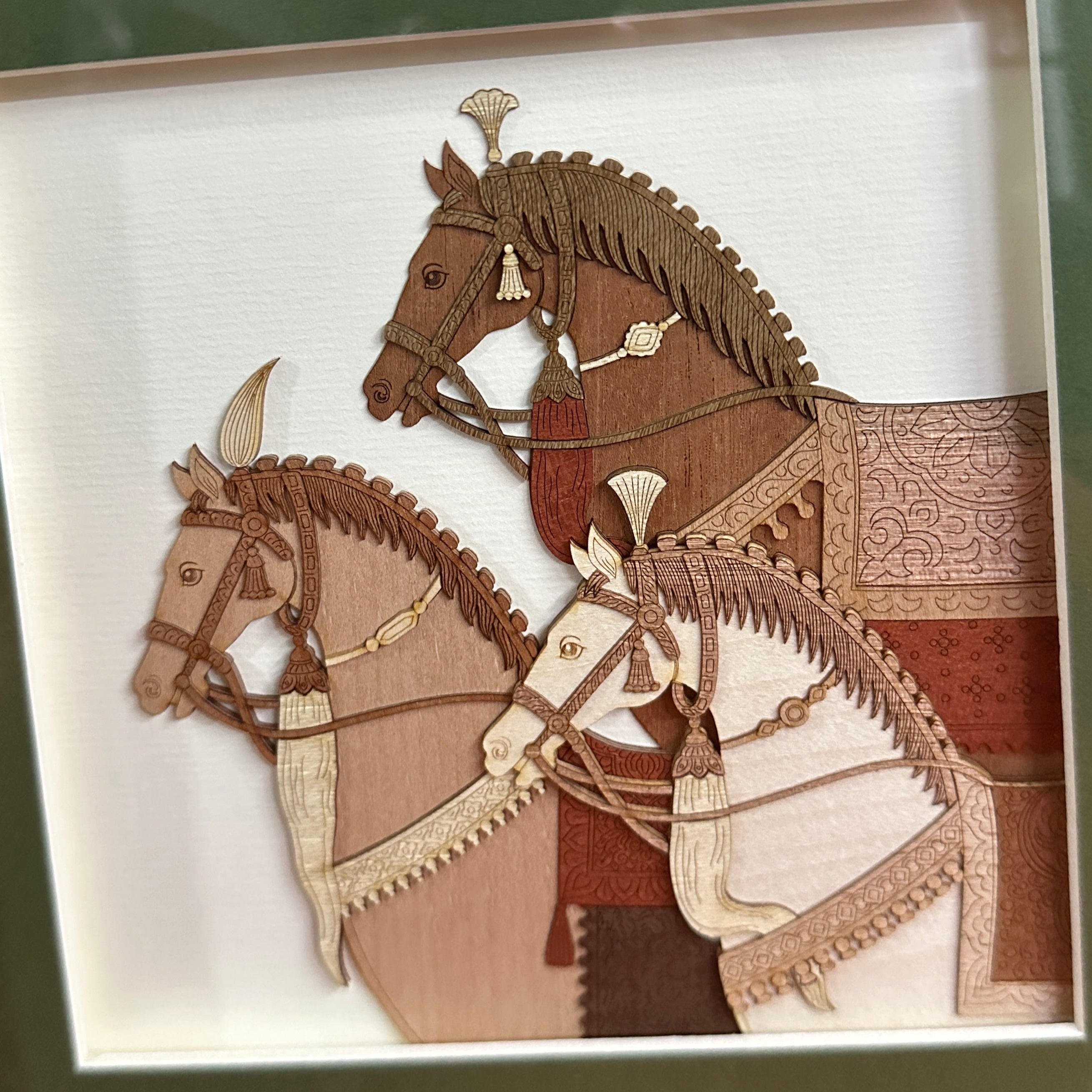 3 Horses Fine Wooden Artwork Detailed Craftsmanship Corporate Souvenir Tamrapatra