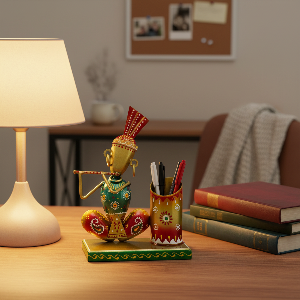 Man Style Playing Flute Pen Holders Classy Utility Décor Handicrafts From Tamrapatra