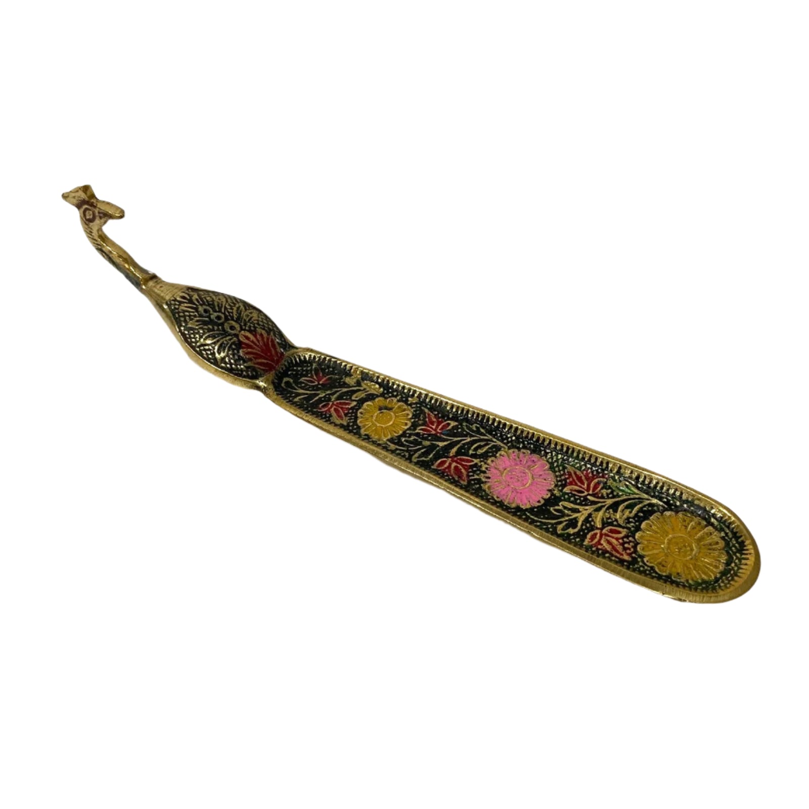 Decorative crochet hook with floral patterns on a white background