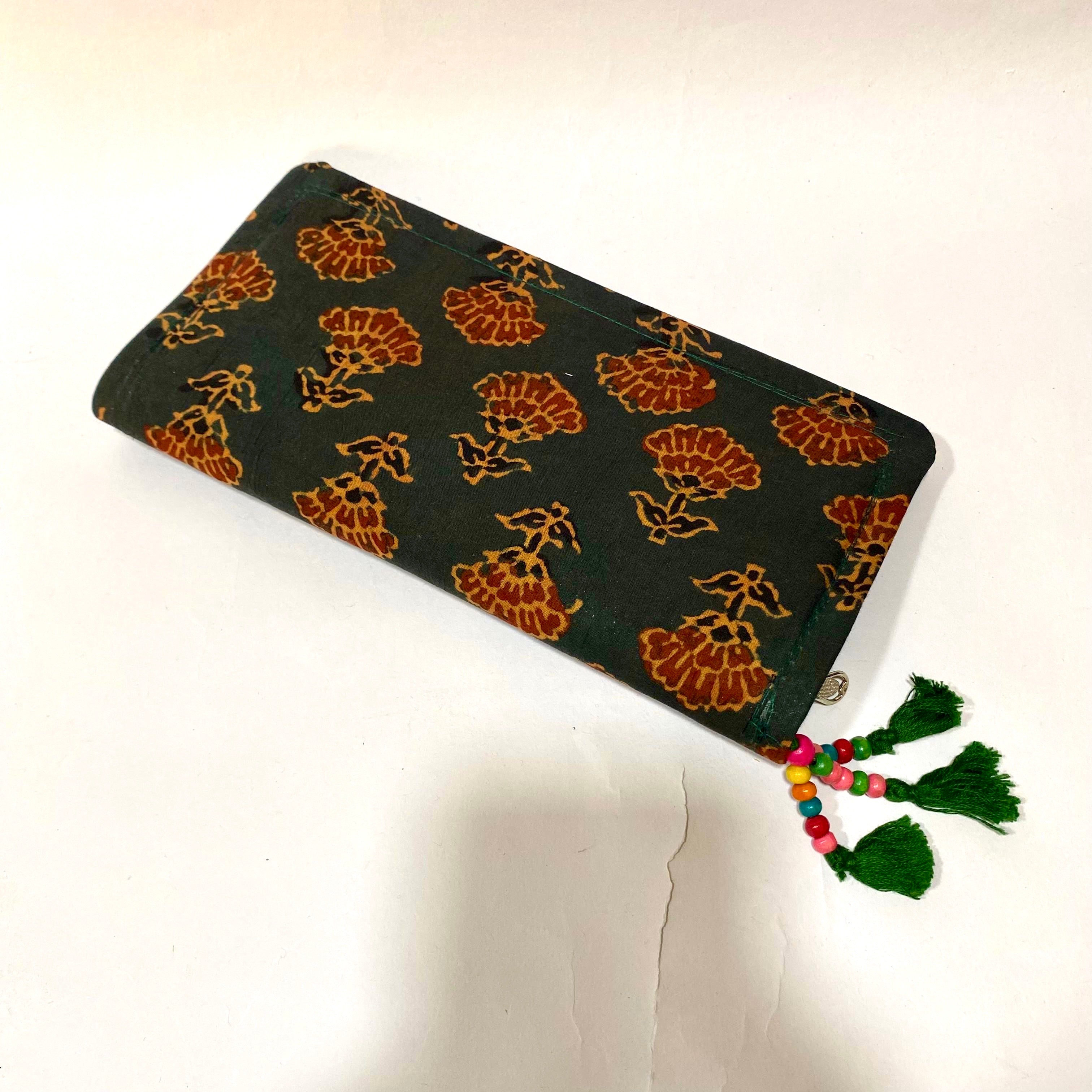 Cotton Embroidery Block Print Purse With Mirrors Styled With Beads By Tamrapatra