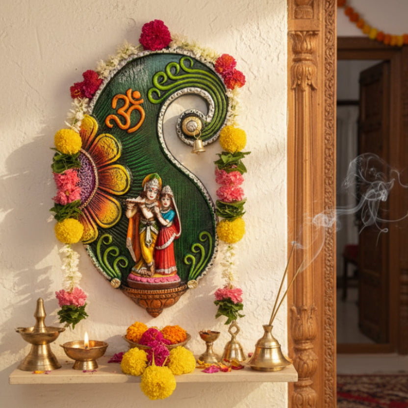 Decorative wall art with a couple and floral design on a white background