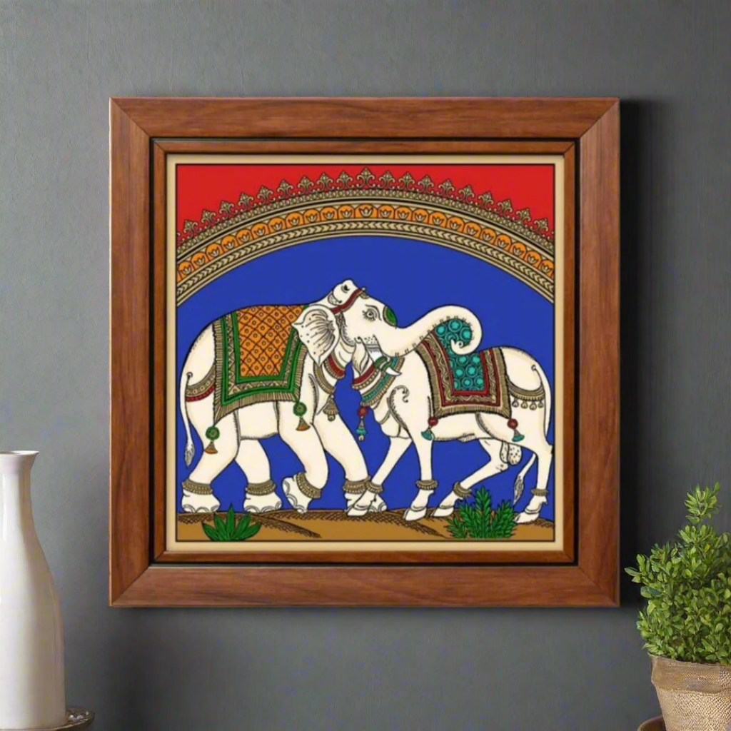 Paintings On Reverse Glass Tanjore Tales Elephant Cow Design Wall Art Tamrapatra