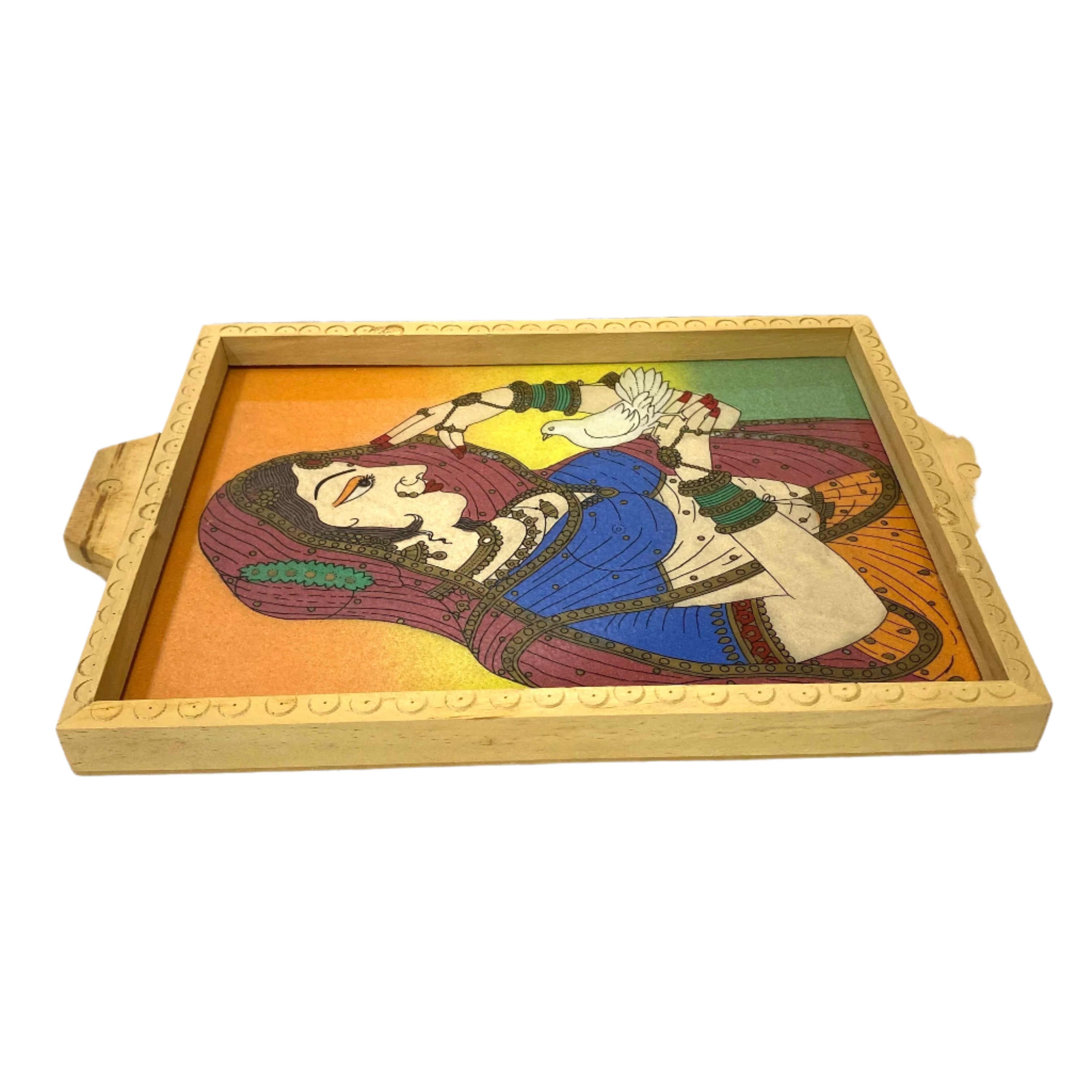 Decorative tray with artistic design on a white surface