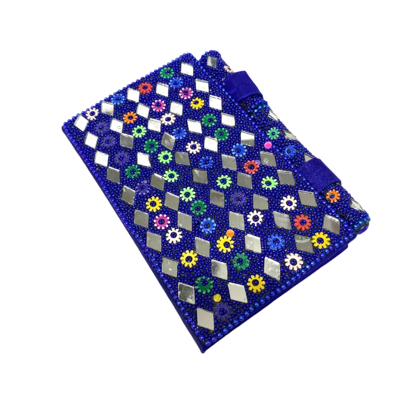 Decorative notebook with bead patterns on a white background