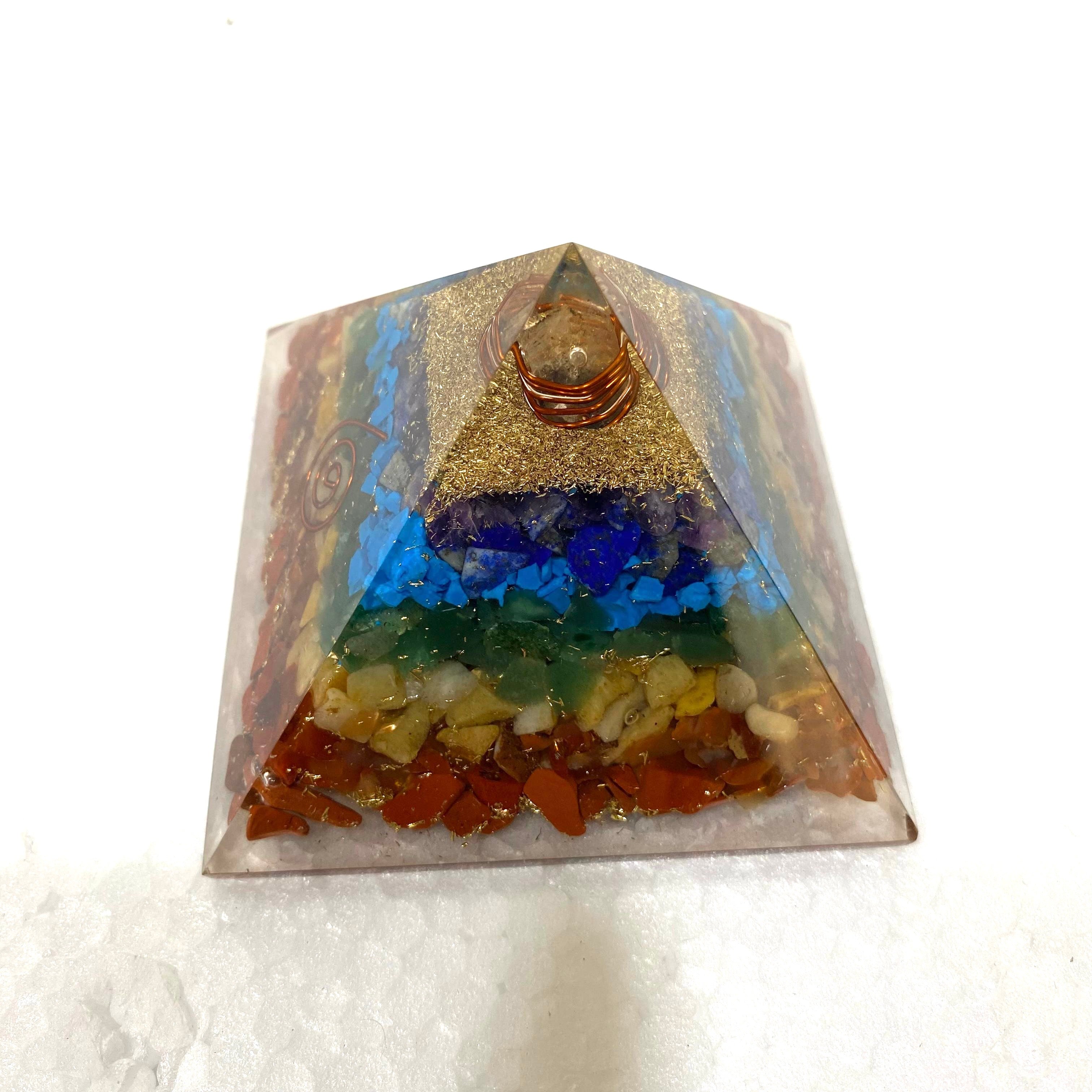 7 Chakra Stone Pyramid Ritualistic Well Being For Study Office Space Tamrapatra