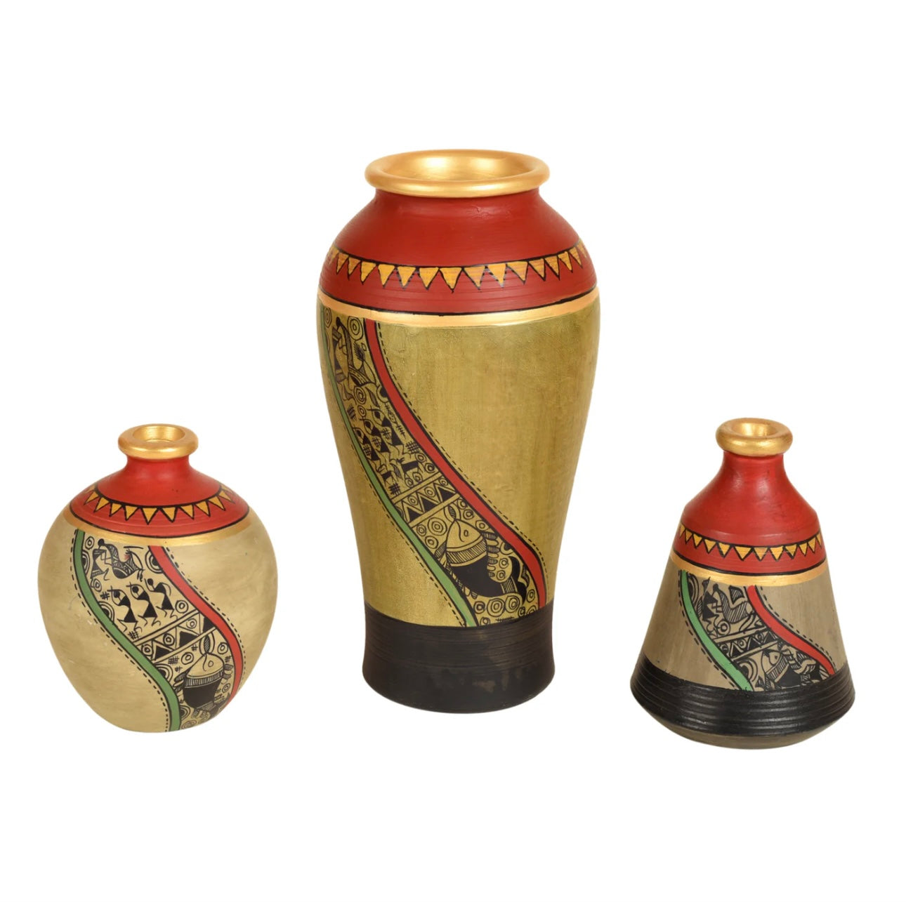 Clay Pots With Madhu Bani Hand Painting Beige Shade Home Décor Tamrapatra