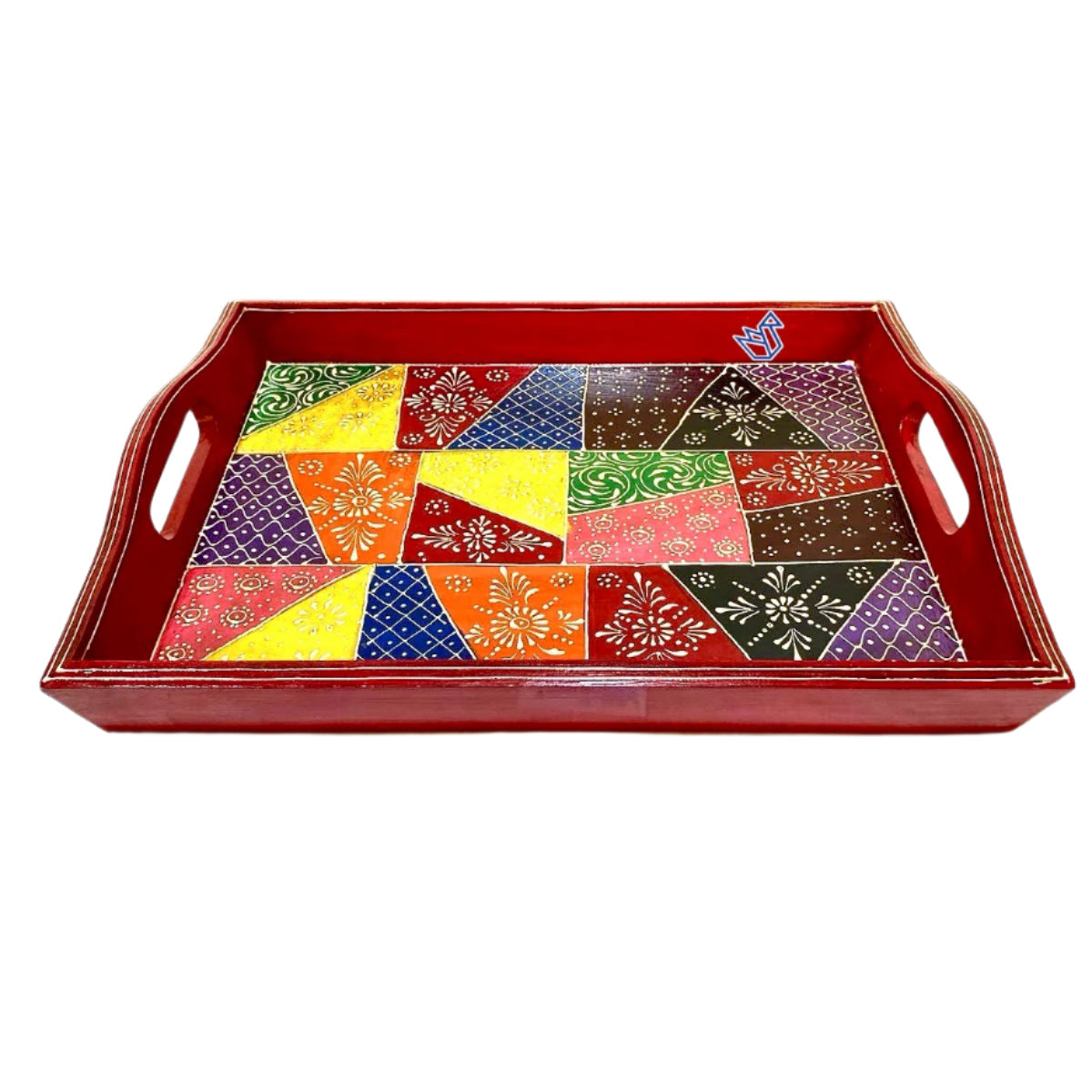 Colorful Wooden Trays Hand Painted With Handles Utility Dinning By Tamrapatra - Tamrapatra