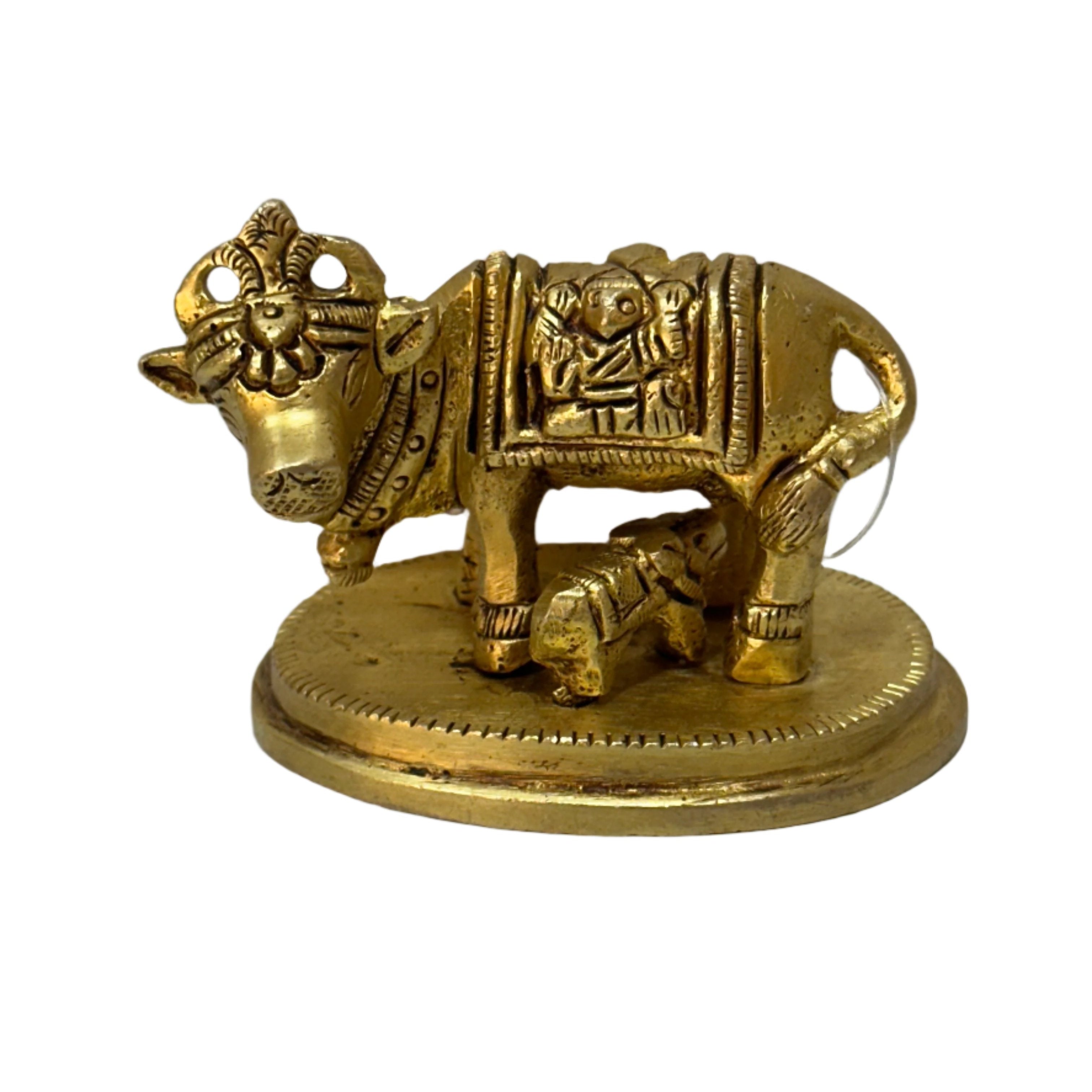 Kamdhenu Cow And Baby Brass Decorative Showpiece Exclusively At Tamrapatra - Tamrapatra