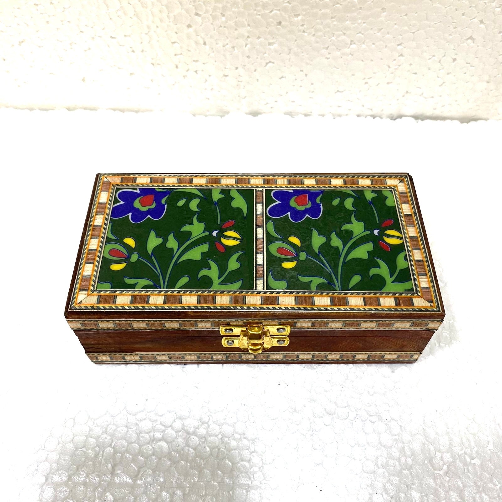 Two Tile Storage Box Wooden Blue pottery in Various Shades By Tamrapatra