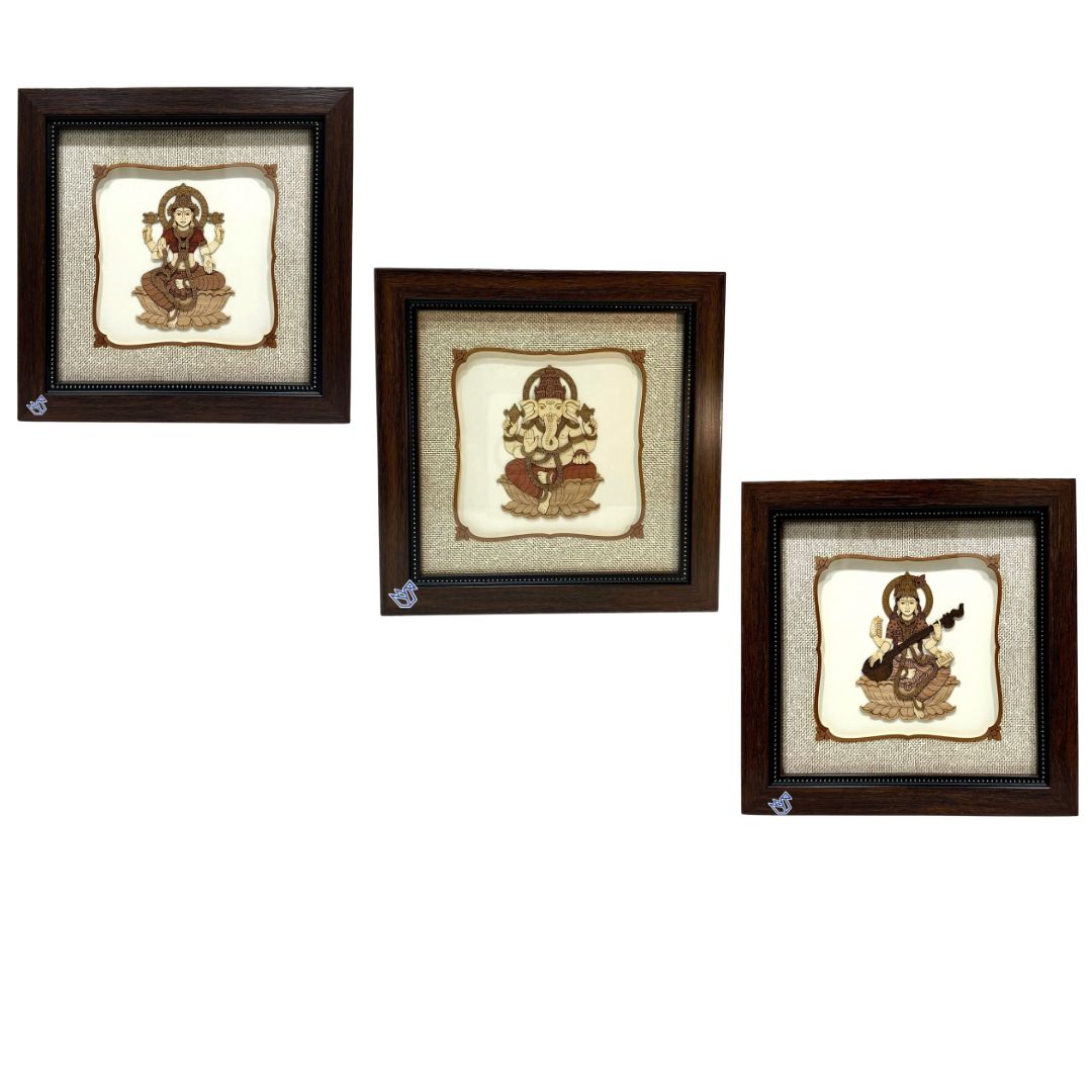 Lakshmi Ganesh Saraswati Deity Premium Wooden Art Frames At Tamrapatra