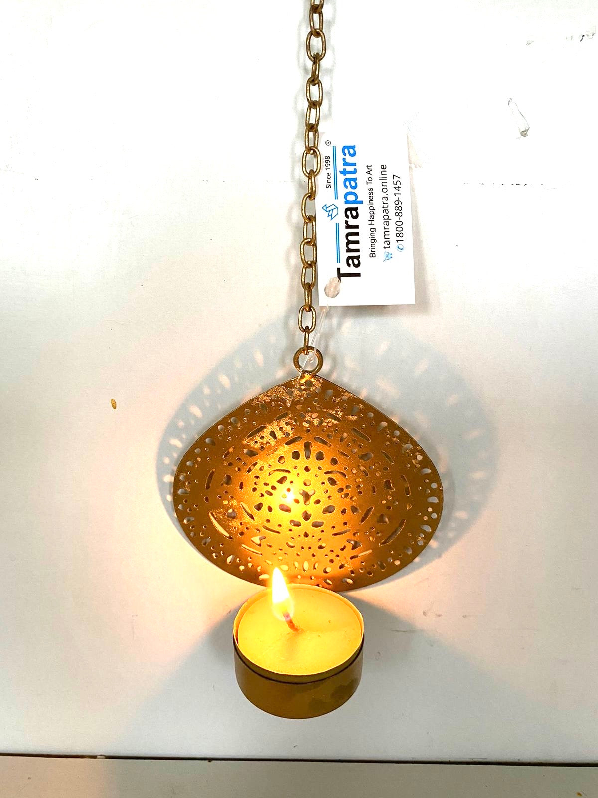 Floral Lotus Metal Hanging With Chain Shiny Gold For All Occasions By Tamrapatra